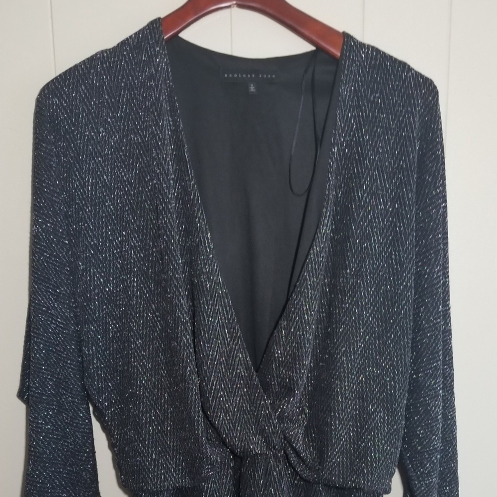 Endless Ross Black Silver Shimmer Low V Cut Romper